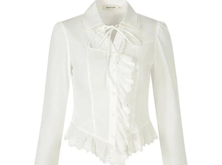 White V-neck lace Shirt