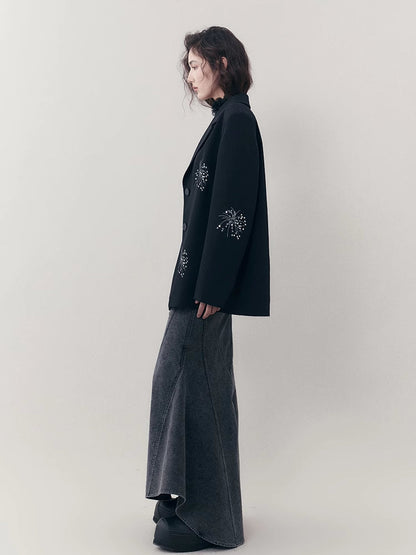 Embroidered Casual Jacket + Casual Wide Leg Pants