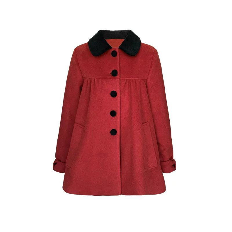 Red Bow Woolen Coat