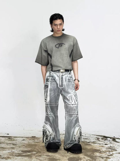 Washed loose straight casual pants