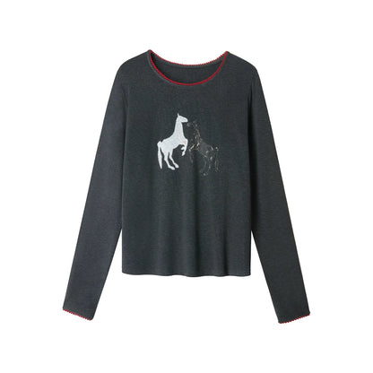 Gray Color-Blocked Lace Top