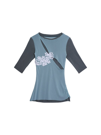 Jacquard Color-Blocked Slim-Fit Top