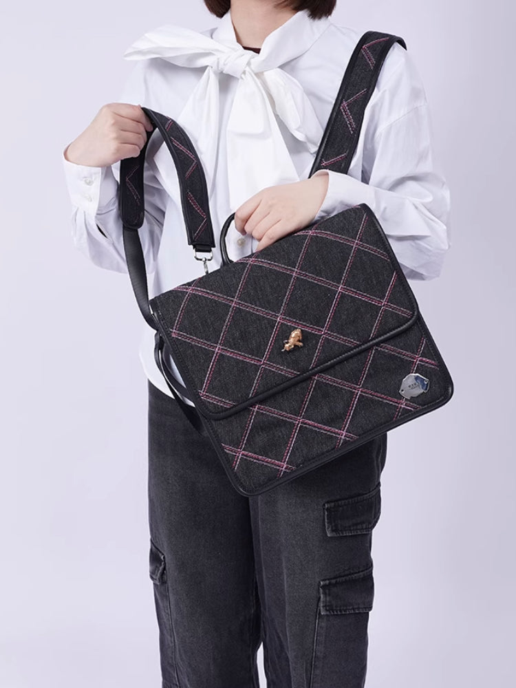 Plaid denim one-shoulder backpack