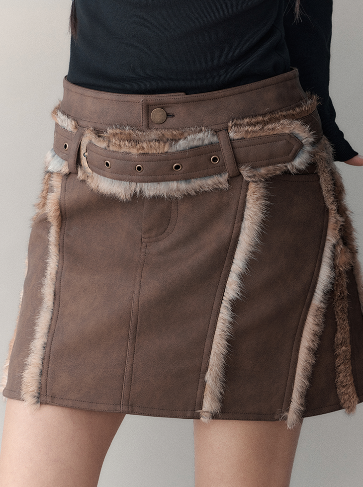 Retro panelled leather A-line skirt