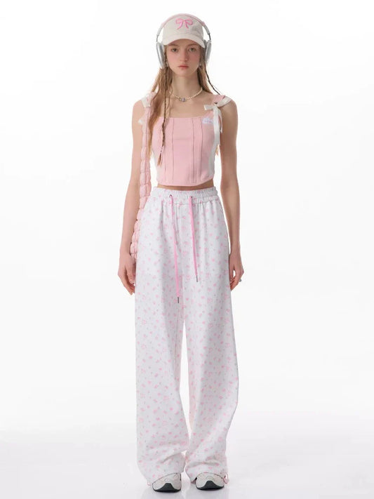 Rabbit floral pink casual pants