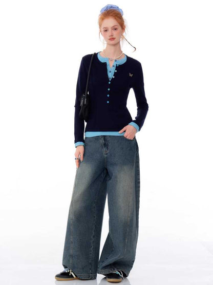 High waist slim wide leg jeans