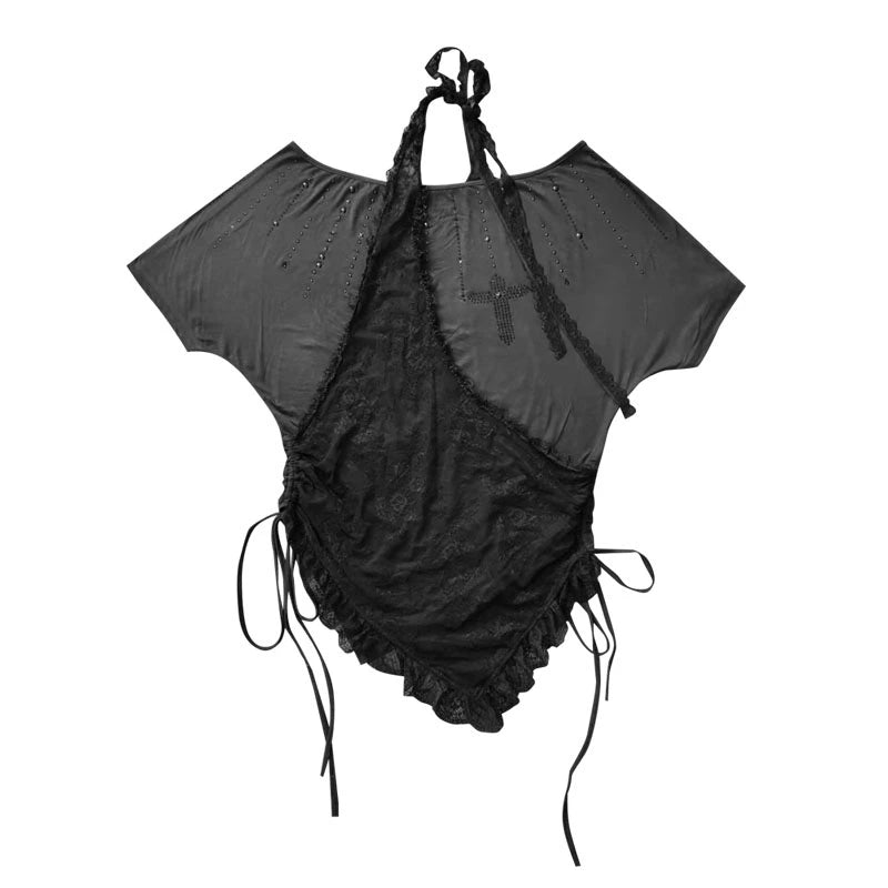 Black Lace-Trimmed Tee