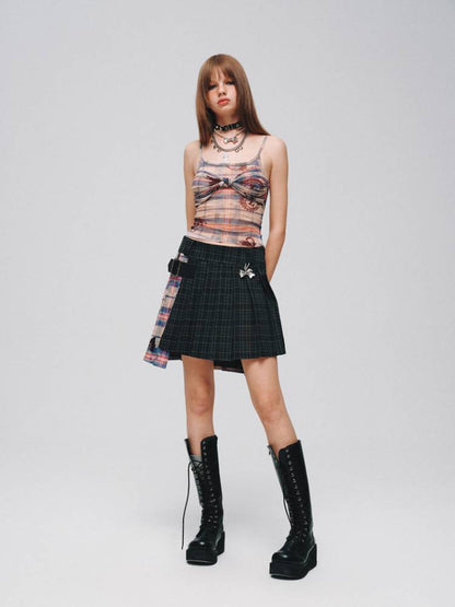 Plaid A-pleated skirt