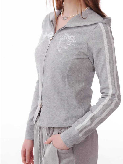 Slim hooded zipper sweatshirt