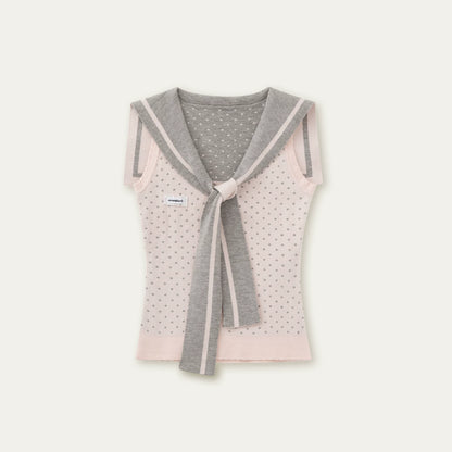 Navy Polka Dot Knit Vest