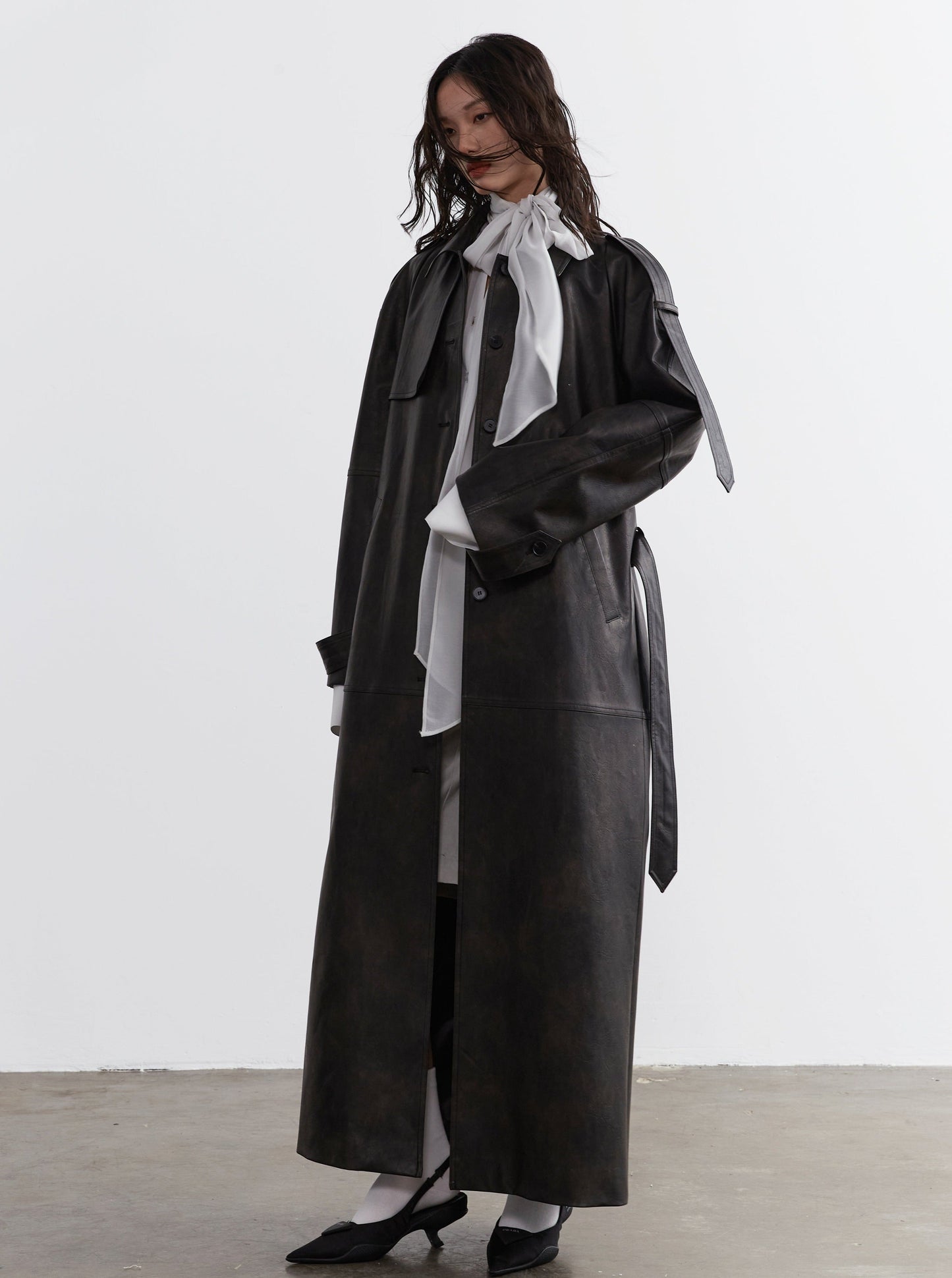 leather heavy maxi trench coat