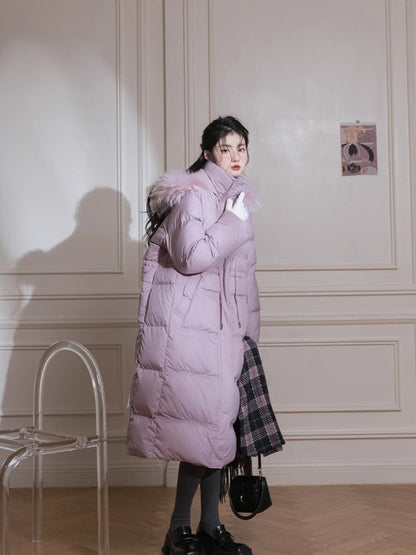 Purple diamond long down jacket