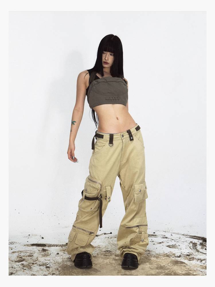 Multi-pocket straight cargo pants