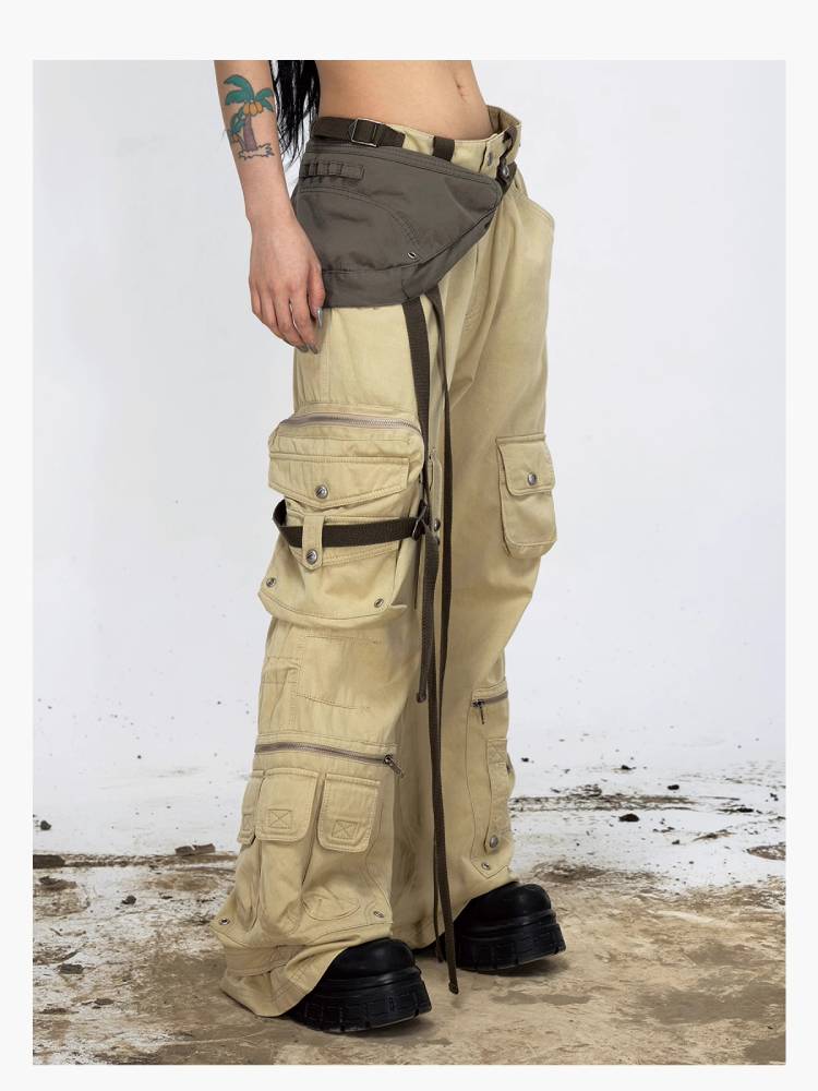 Multi-pocket straight cargo pants