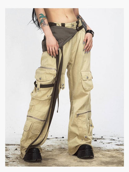 Multi-pocket straight cargo pants