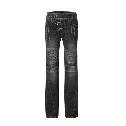 Motorcycle Style Low-Rise Casual Jeans