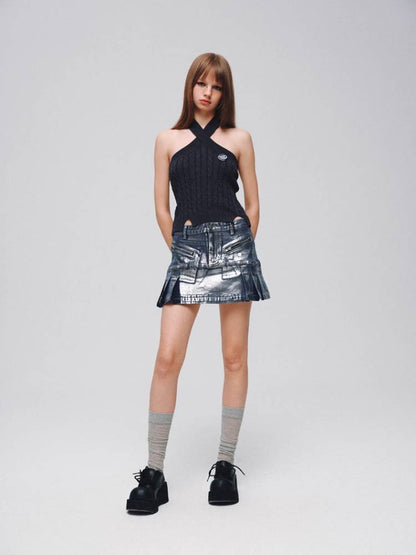 A-line denim skirt