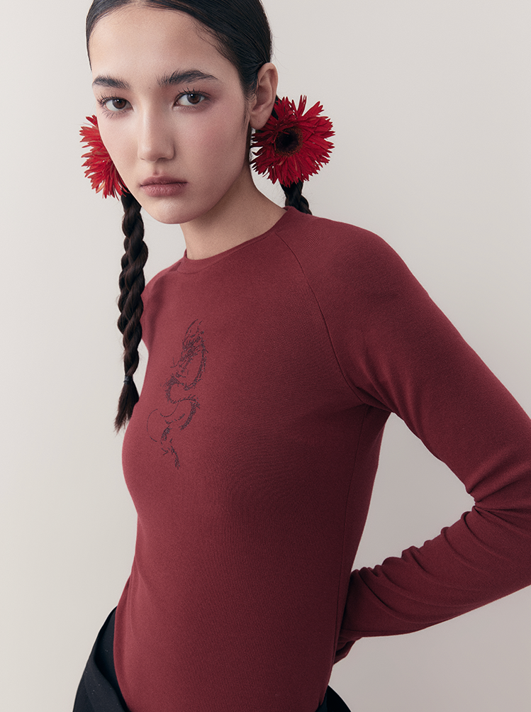 Dragon Round Neck Bottom Knit Tops