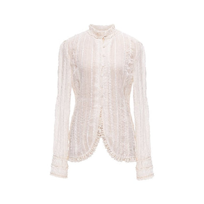 Retro Beige Lace Cardigan Top