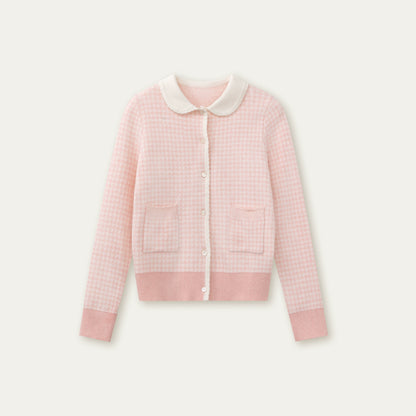 Pink Plaid Knitted Sweater