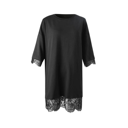 Patchwork Lace Crew Neck Long Top