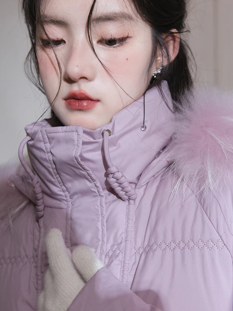 Purple diamond long down jacket