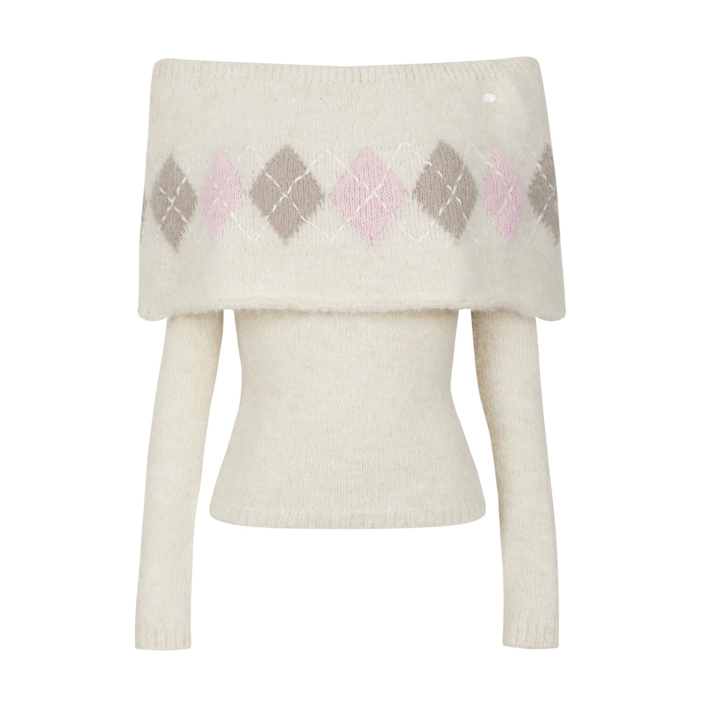 Vintage Argyle Off-Shoulder Sweater