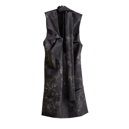 Ink-dyed leather scarf dress