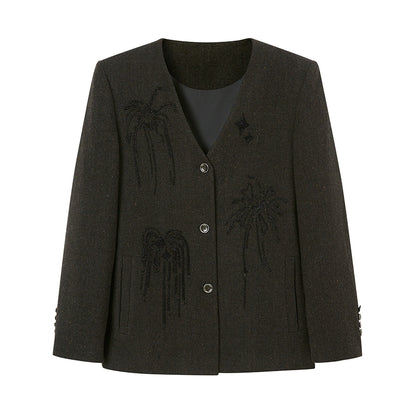 High-Density Beaded V-Neck Jacket