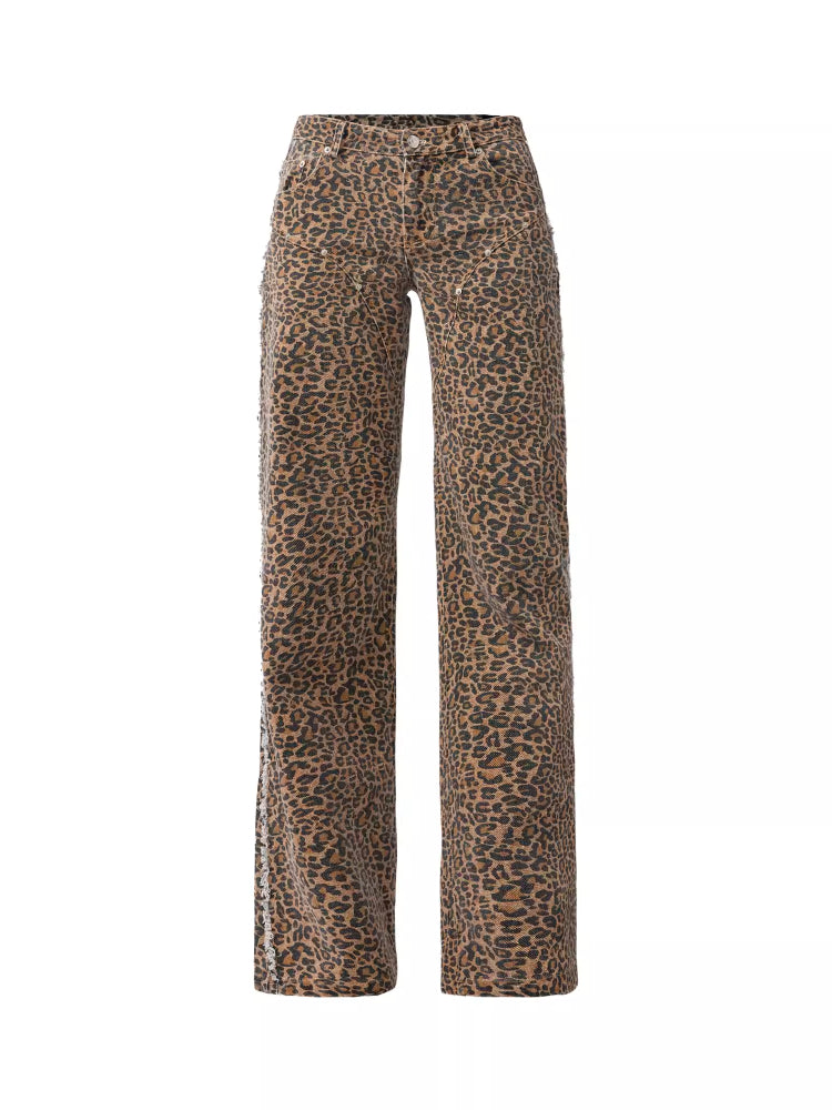 Leopard print wide leg jeans