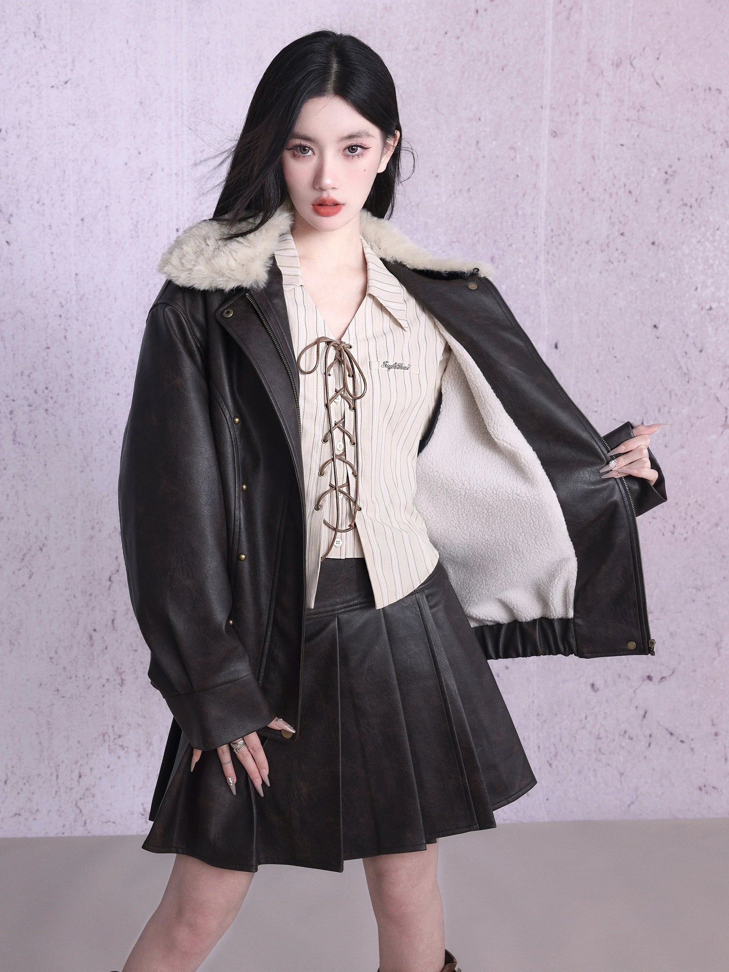 Warmth suede skirt jacket set