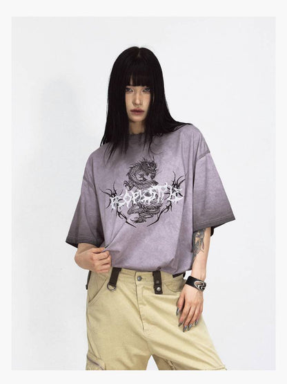 Dragon print round neck T-shirt