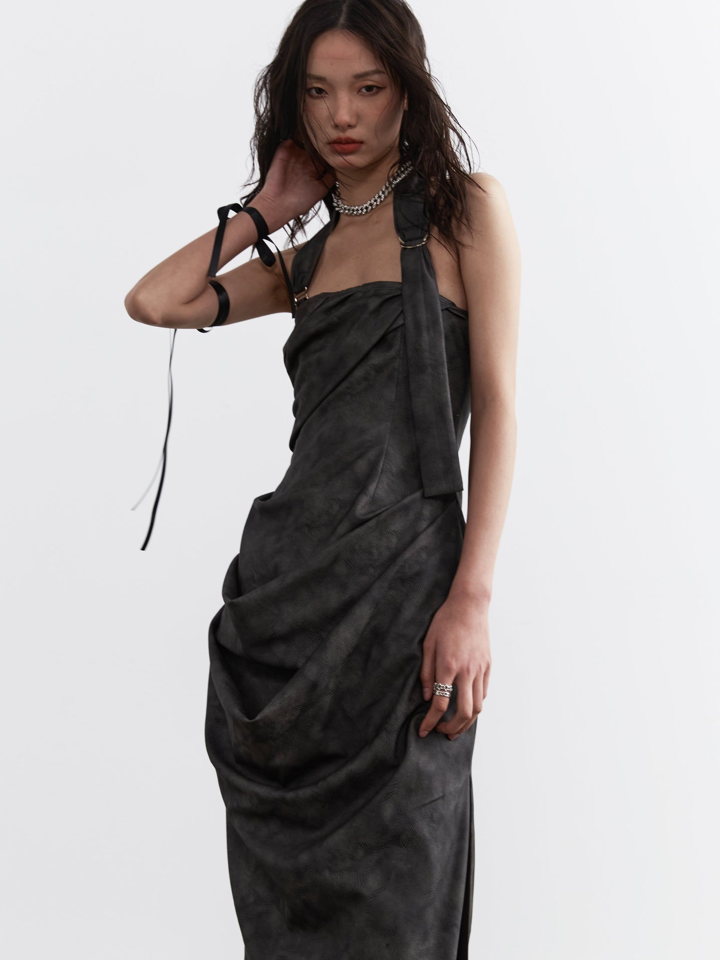 Leather Bandeau Halter Dress