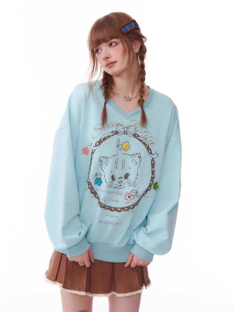 Cat print sweatshirt