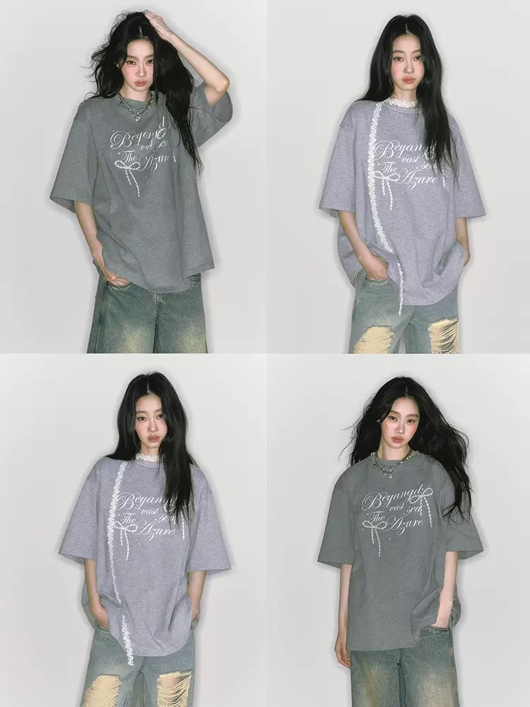 Round neck printed oversized T-shirt