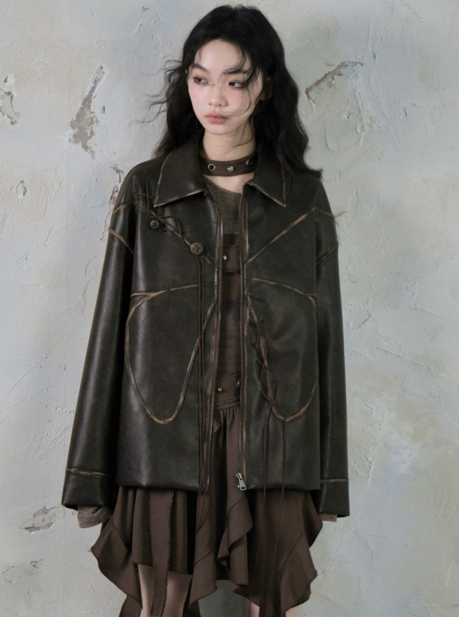 vintage butterfly leather coat and skirt set