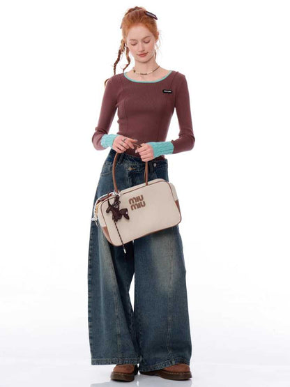 High waist slim wide leg jeans