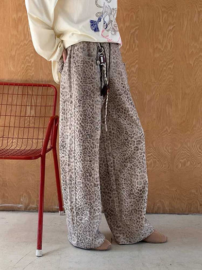 Leopard print straight wide leg pants