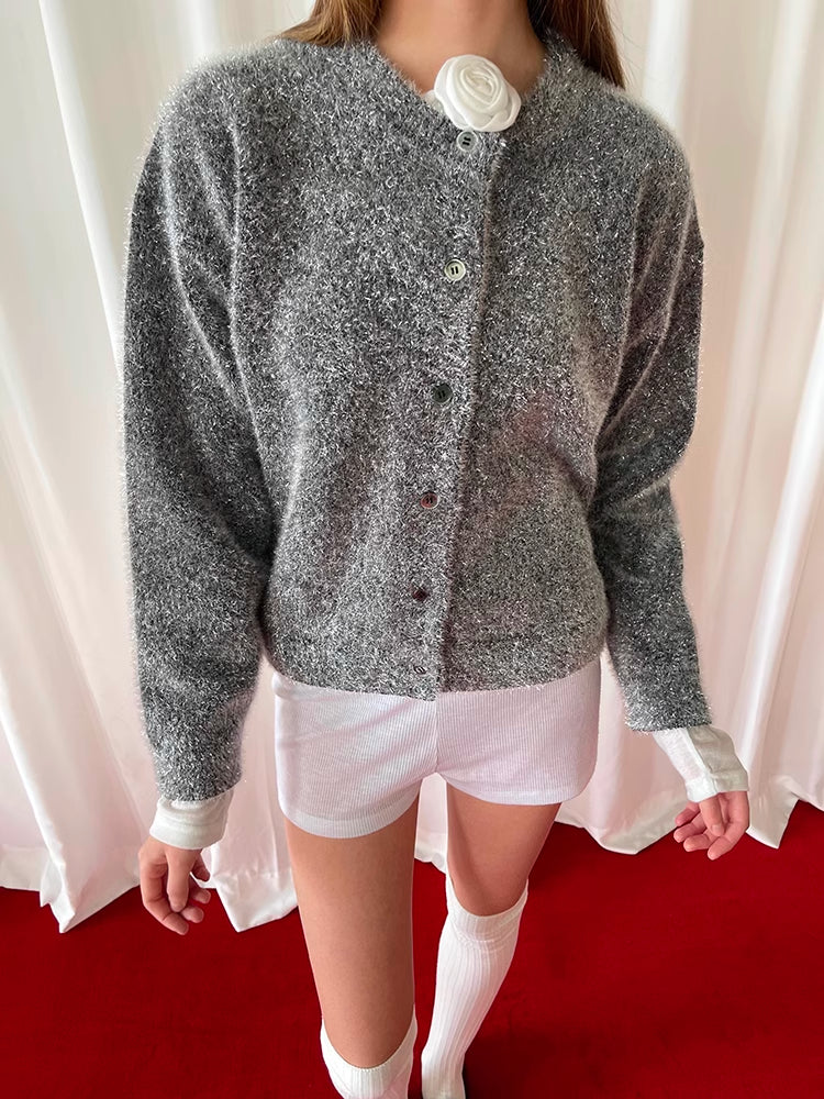 Gray knit cardigan