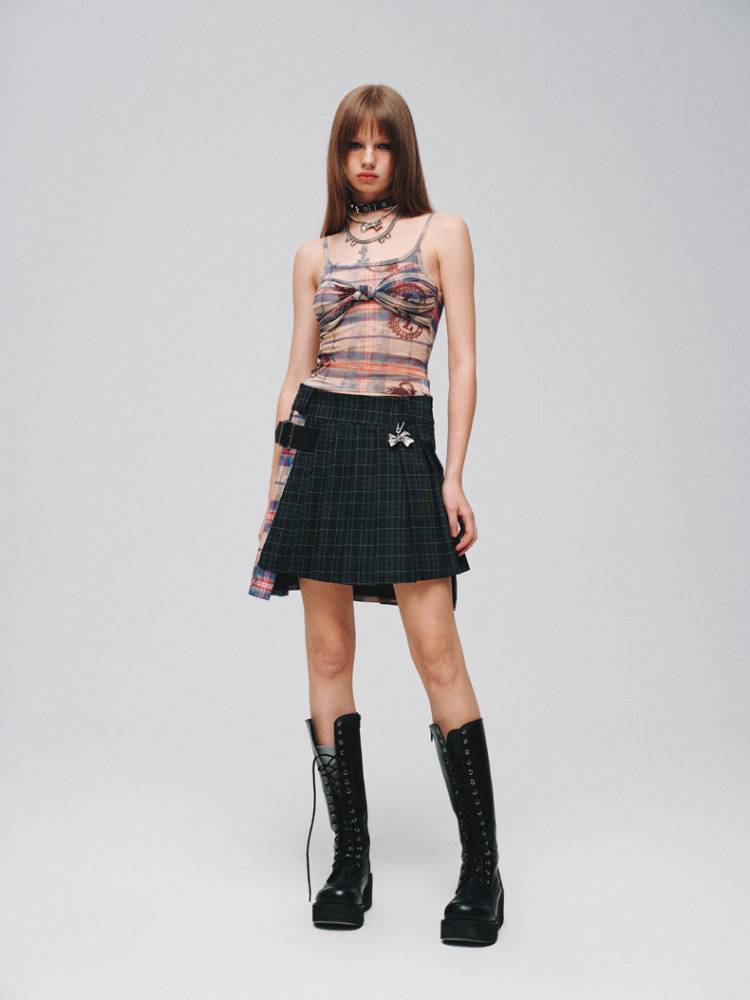 Plaid ribbon camisole