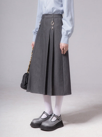 Japanese buckle-pressed pleated skirt