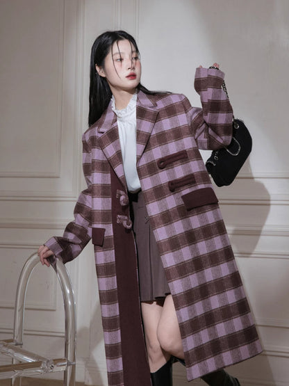 Rose plaid wool long jacket