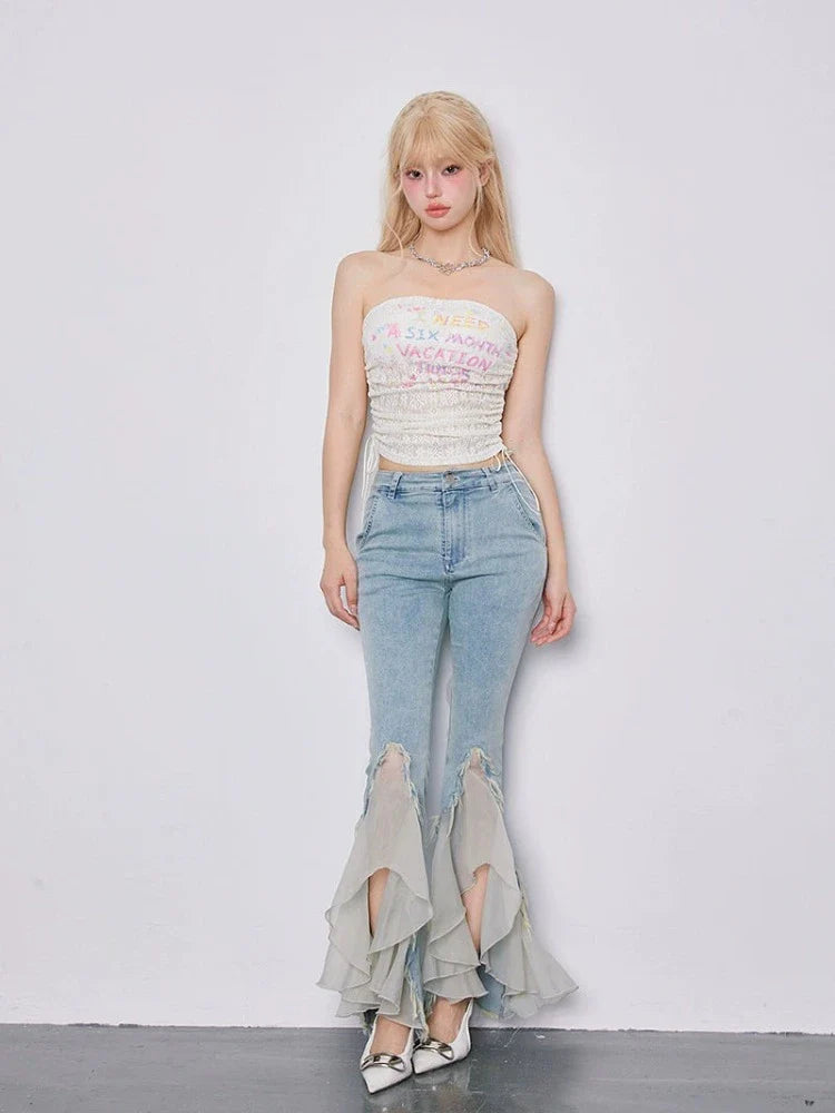 Hand-drawn print tube top