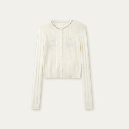 Rose Embroidery Knitted Cardigan