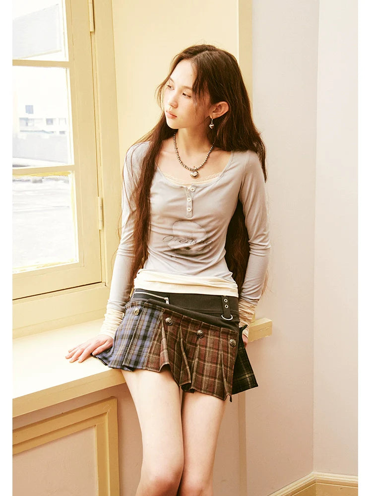 A-line pleated short skirt