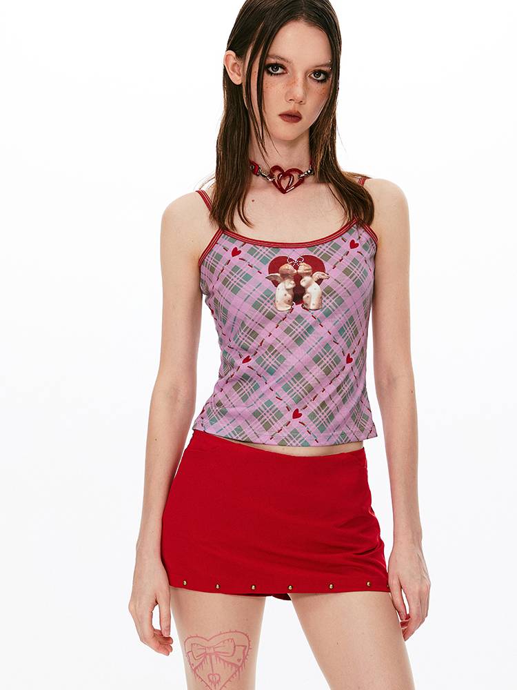 Plaid print suspender top