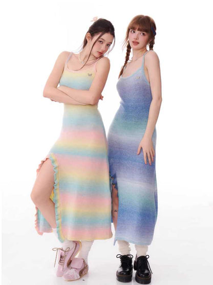 Gradient suspender knit dress