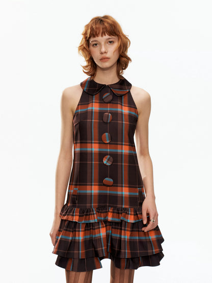 Abito raglan a quadri nero e arancione