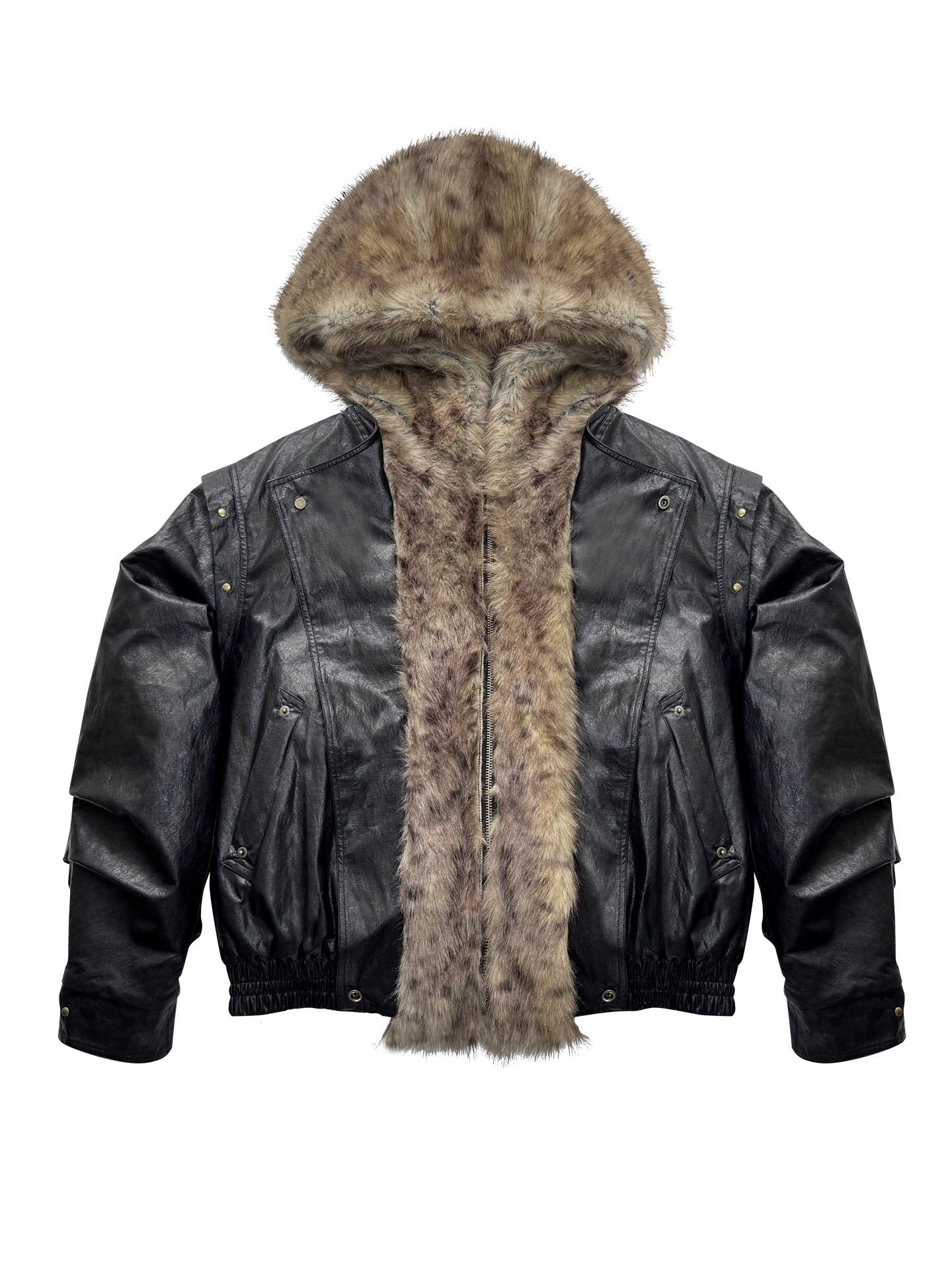 Invisible Fur Patchwork Leather Jacket