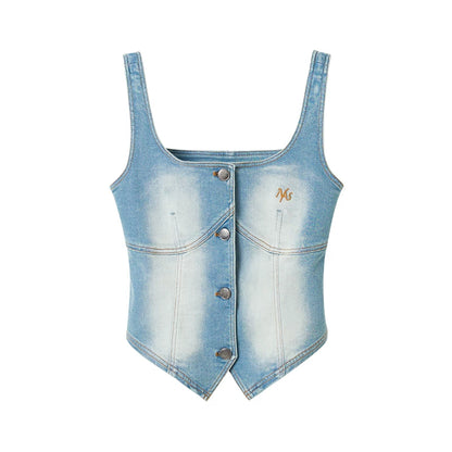 Körpernah-Weste aus gewaschenem Denim